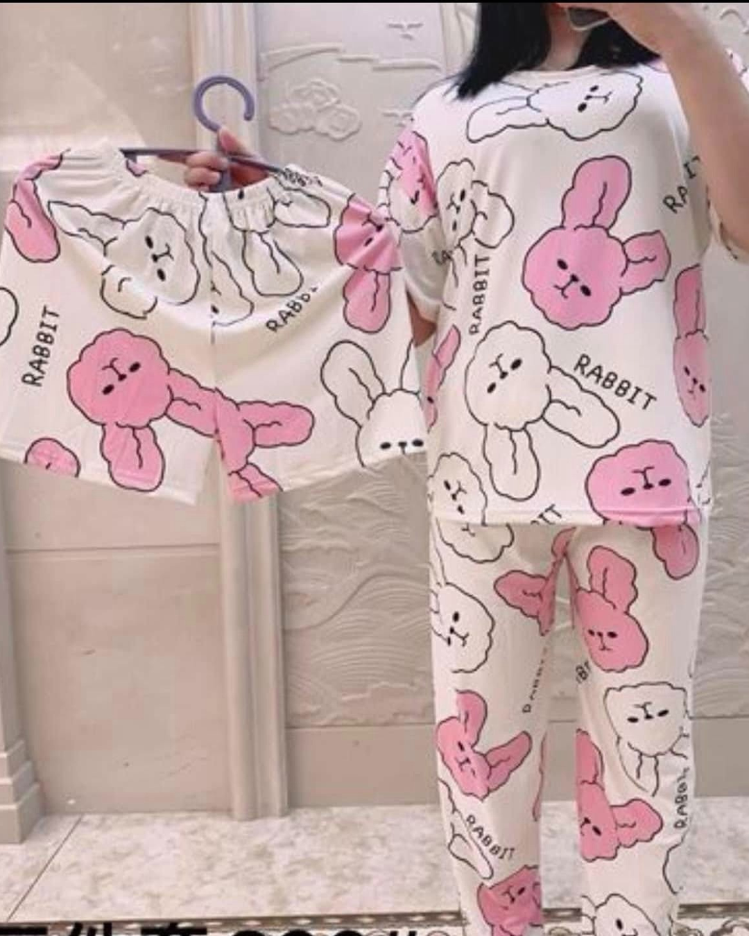 BUNNY PRINT 3 PCS SLEEPWEAR SET