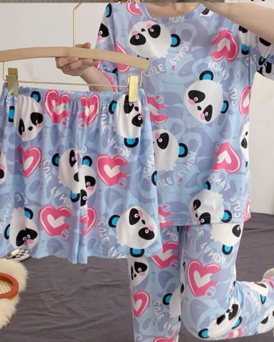 PANDA PRINT 3 PCS SLEEPWEAR SET