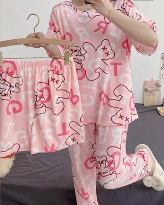 PINK BEAR 3 PCS SLEEPWEAR SET